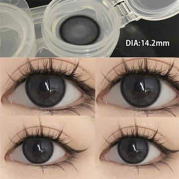 2pcs Yearly Contact Lenses Eye Black Natural Color Contact Lenses Round Soft Lenses Prescription Myopic Students Color Cosmetics